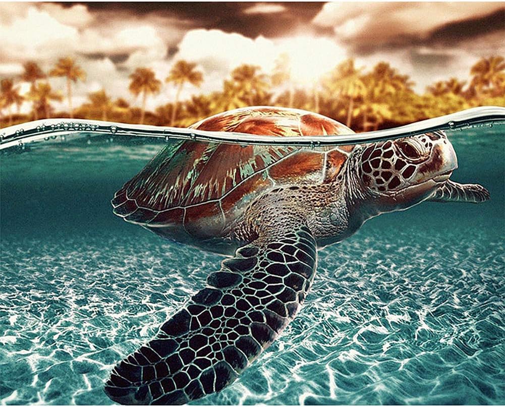 Chaoyue DIY 5D Diamond Painting by Number Kits,Full Drill Crystal Rhinestone Embroidery Pictures Arts Craft for Home Wall Decoration-Sea Turtle,25x20cm/9.84x7.87inch