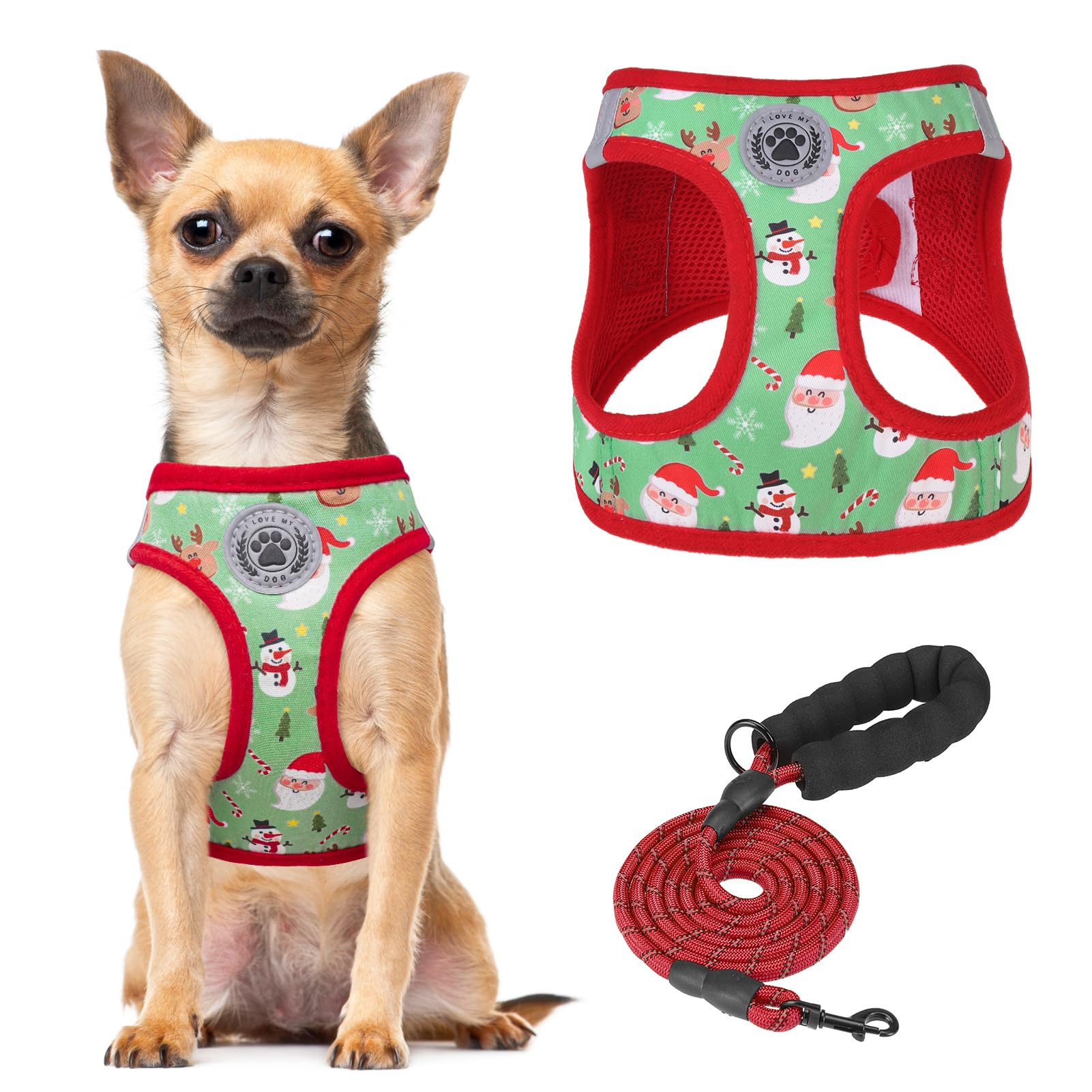 BEAUTYZOO Step in Dog Harness and Leash Set,Reflective Dog Harness No Pull No Choke Puppy Harness for Small Medium Large Dogs Cats,Soft Padded Mesh Vest Harnesses for Girl and Boy Pets,Christmas XS — image 1