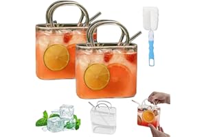 Glass Purse for Drinks, Glass Purses Cup, Purse Drinking Glass, with Straw, 26oz Large Capacity, Clear Handbag Design Drinkwa