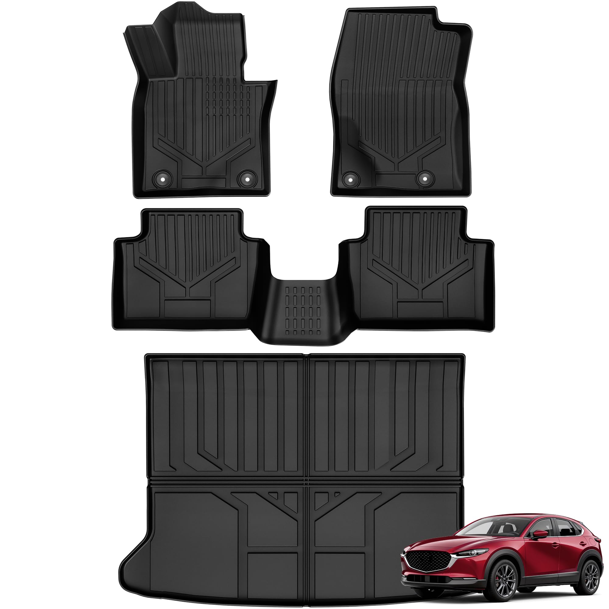 YITAMOTOR Floor Mats Compatible with 2026 2025 2024 2023 2022 2021 2020 Mazda CX-30 Includes 2 Rows and Cargo Liner Set, All-Weather Floor Mat Set Liners, Black Image