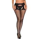 Verdusa Women's Fishnet Stockings Tights High Waist Lace Suspender Pantyhose