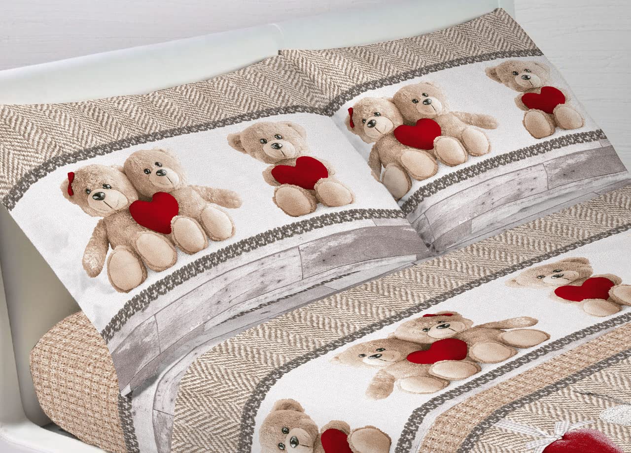 WEB LINEN Pair of 100% Cotton Pillow Cases with Side Buttons 52x82, Sweet Bear Pattern
