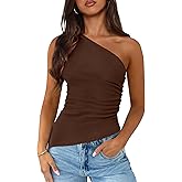 PRETTYGARDEN Womens 2026 Summer Y2K Tops Sleeveless One Shoulder Slim Fit Shirts Ruched Knit Asymmetrical Top Blouse