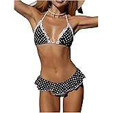 WDIRARA Women's Polka Dots Bikini Sets Ruffle Triangle 2 Piece Swimsuit Tie Backless Bathing Suit