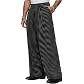 BEAUDRM Men's Baggy Dress Pants Striped Pleated Straight Leg Zipper Fly Casual Office Suit Pants with Pockets Slacks for Men