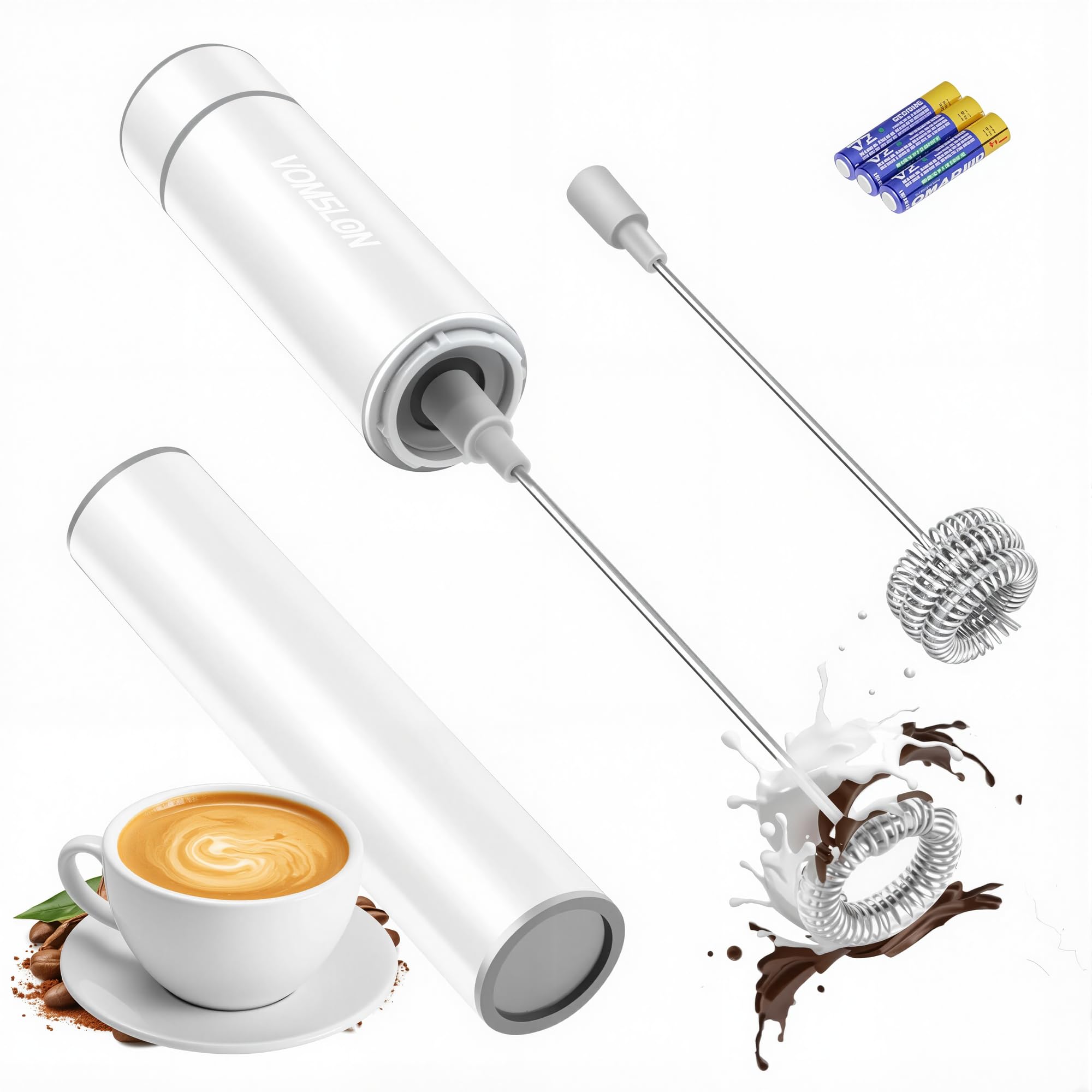 Photo 1 of Electric Milk Frother Handheld,Travel Coffee Drink Mixer Batteries Included, 304 Stainless Steel Whisk for latte Cappuccino,Bulletproof Coffee Hot Chocolate,Egg White