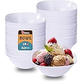 bUCLA 50Pack White Plastic Serving Bowls - 16oz Disposable Serving Bowls for Party Dessert/Ice Cream/Salsa/Snack