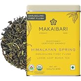 Makaibari Himalayan Spring First Flush Darjeeling Black Tea, Loose Leaf, 100g (3.5oz, 50 Cups), USDA Organic Single Estate, Muscatel Floral Notes - From World's Oldest Biodynamic Tea Garden