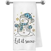 Trenstise Christmas Blue Snowman Kitchen Towels, Winter Bathroom Decor,Snow Winter Holiday Snowman Christmas Decorative Dish Tea Hand Towels for Kitchen Bathroom, 16x24 Inch