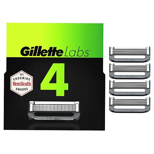GILLETTE LABS MENS RAZOR BLADE REFILLS COMPATIBLE WITH GILLETTE LABS RAZORS – 4 CARTRIDGES WITH EXFOLIATING BAR