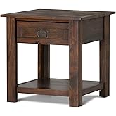 SIMPLIHOME Monroe SOLID ACACIA WOOD 22 inch Wide Square Rustic End Side Table in Distressed Charcoal Brown for the Living Roo