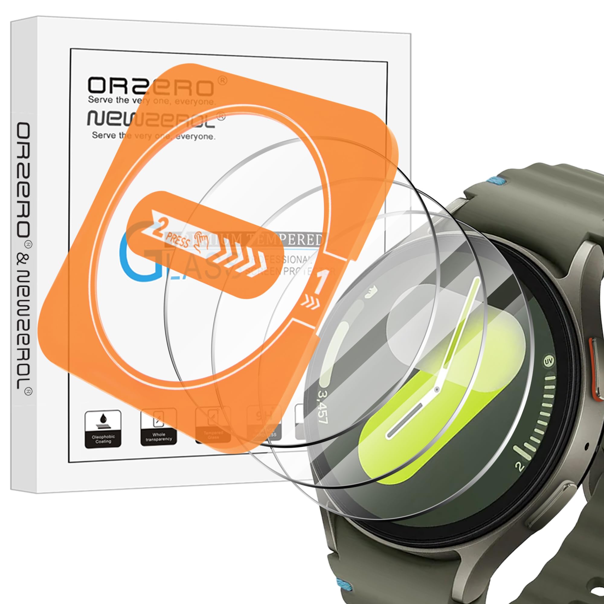 Orzero (3 Pack Tempered Glass Watch Screen Protector for Samsung Galaxy Watch 7 44mm/Watch 6 44mm, Protector De Pantalla with Auto Alignment Tool 9 Hardness High Definition Anti-Scratch Bubble Free