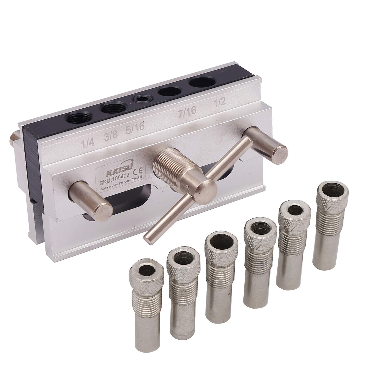 KATSU Tools Self-Centering Doweling Jig Kit – Woodworking Drill Guide for Accurate Dowel Joints, Adjustable Positioning Tool for Thick Timber, Model 105409