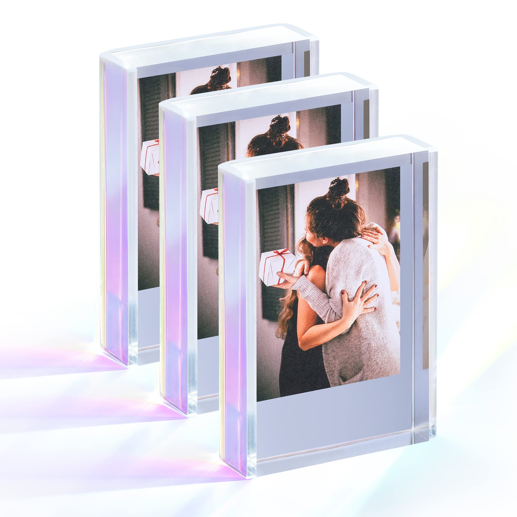 Janaden Acrylic Picture Frame 2x3 Polaroid Photo Frames Small Iridescent Acrylic Picture Frame Free Standing Mini Photo Display for Fujifilm and Polaroid Film (3 Pack)