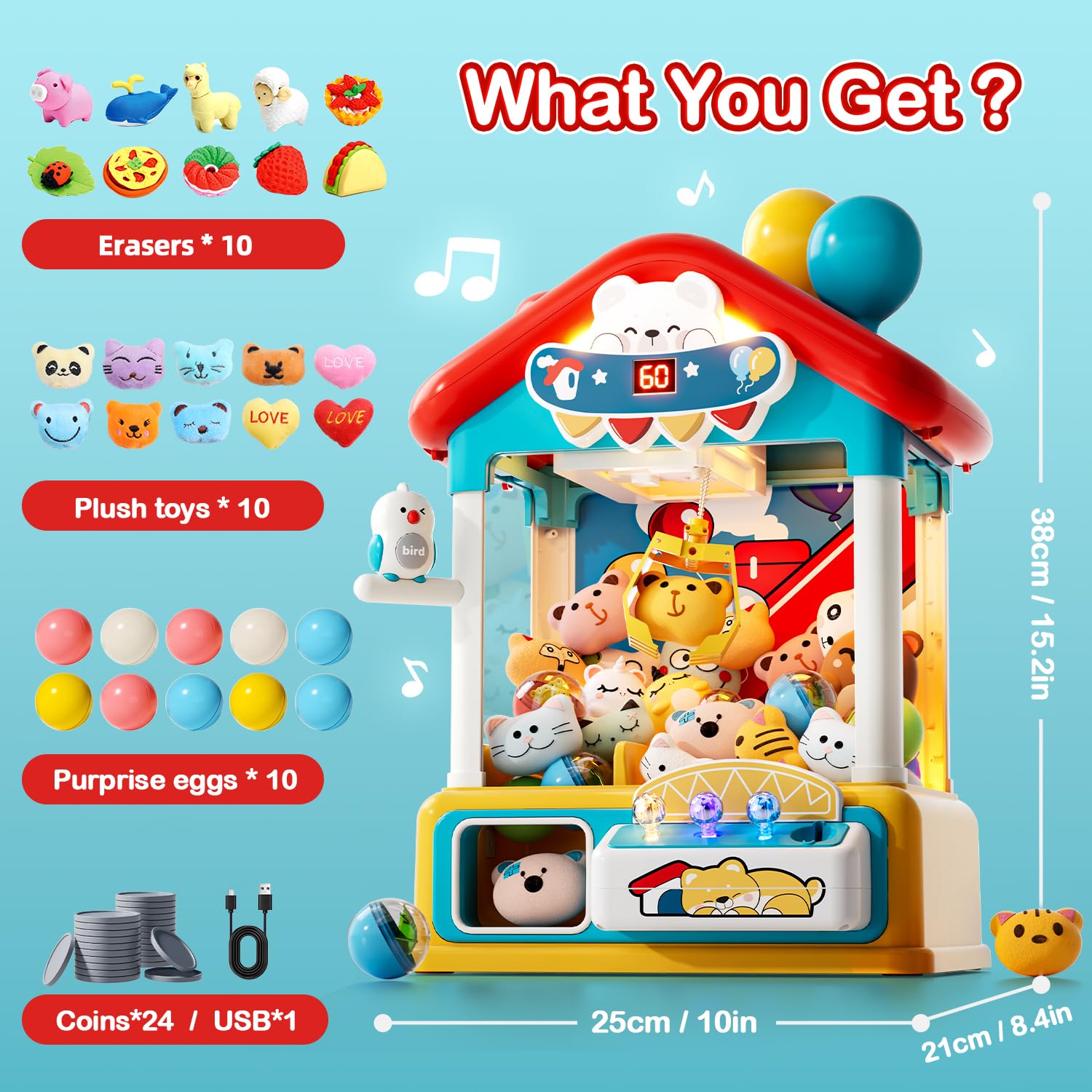 Skirfy Large Claws Machines for Kids with Prizes Bear Claws Machines, Kids Toy, Perfect for Parties, Mini Vending Game,Fun Toy for Indoor Home Arcades Birthday Gift for Girls Age 6+ Collecting Prizes