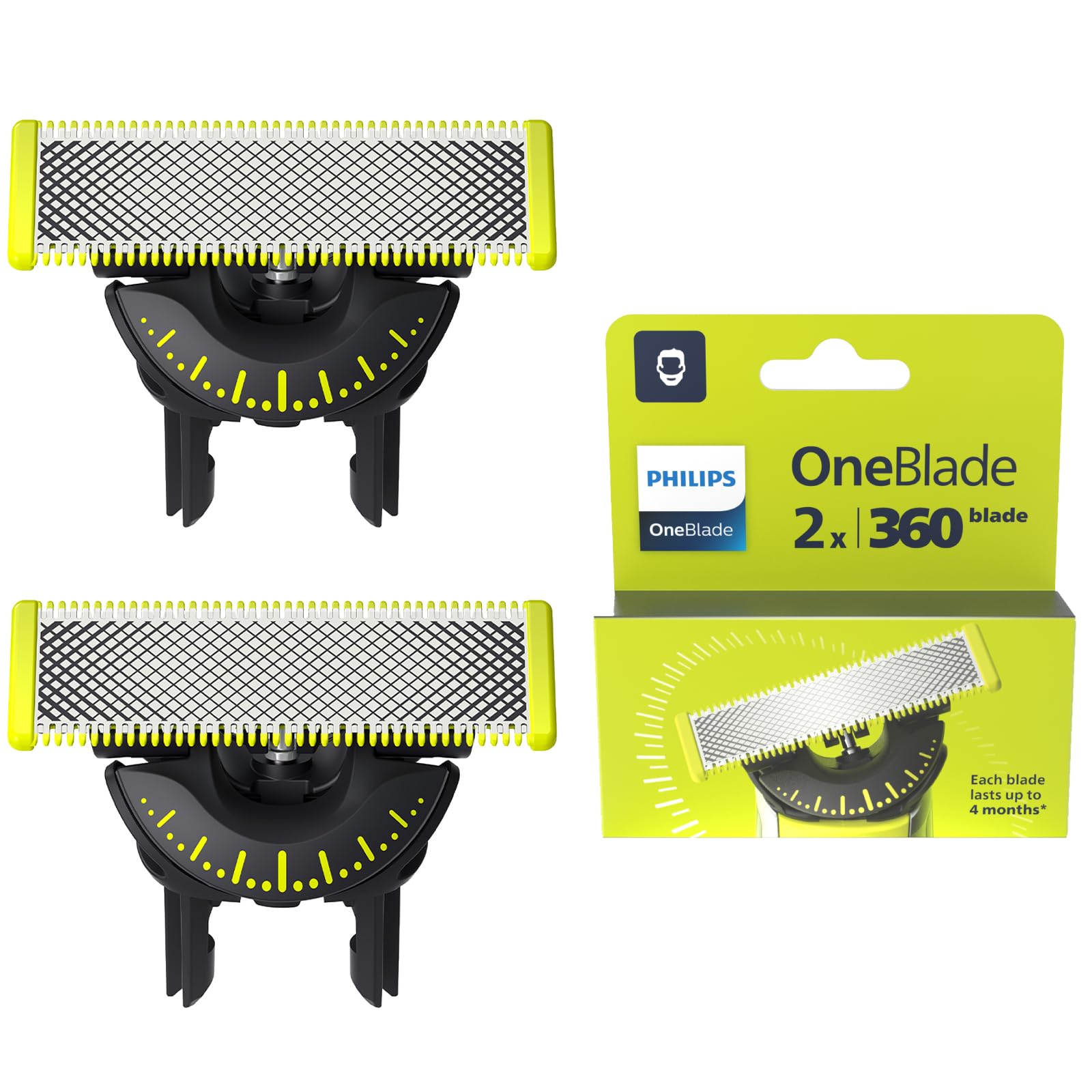 Philips OneBlade Original 360 Blade Heads, Compatible with All OneBlade and Pro Electric Shaver & Trimmers, Original from Philips, 2X One Blade, 8-Month Supply (QP420/60)