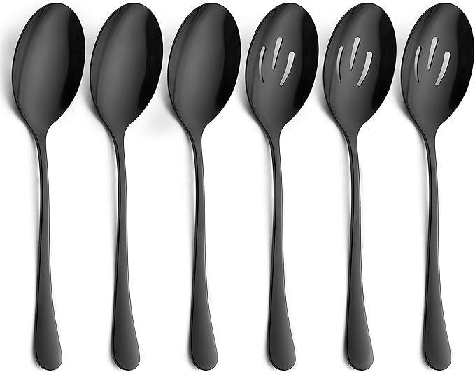 LIANYU 6Piece Black Serving Spoons, Black Slotted Serving