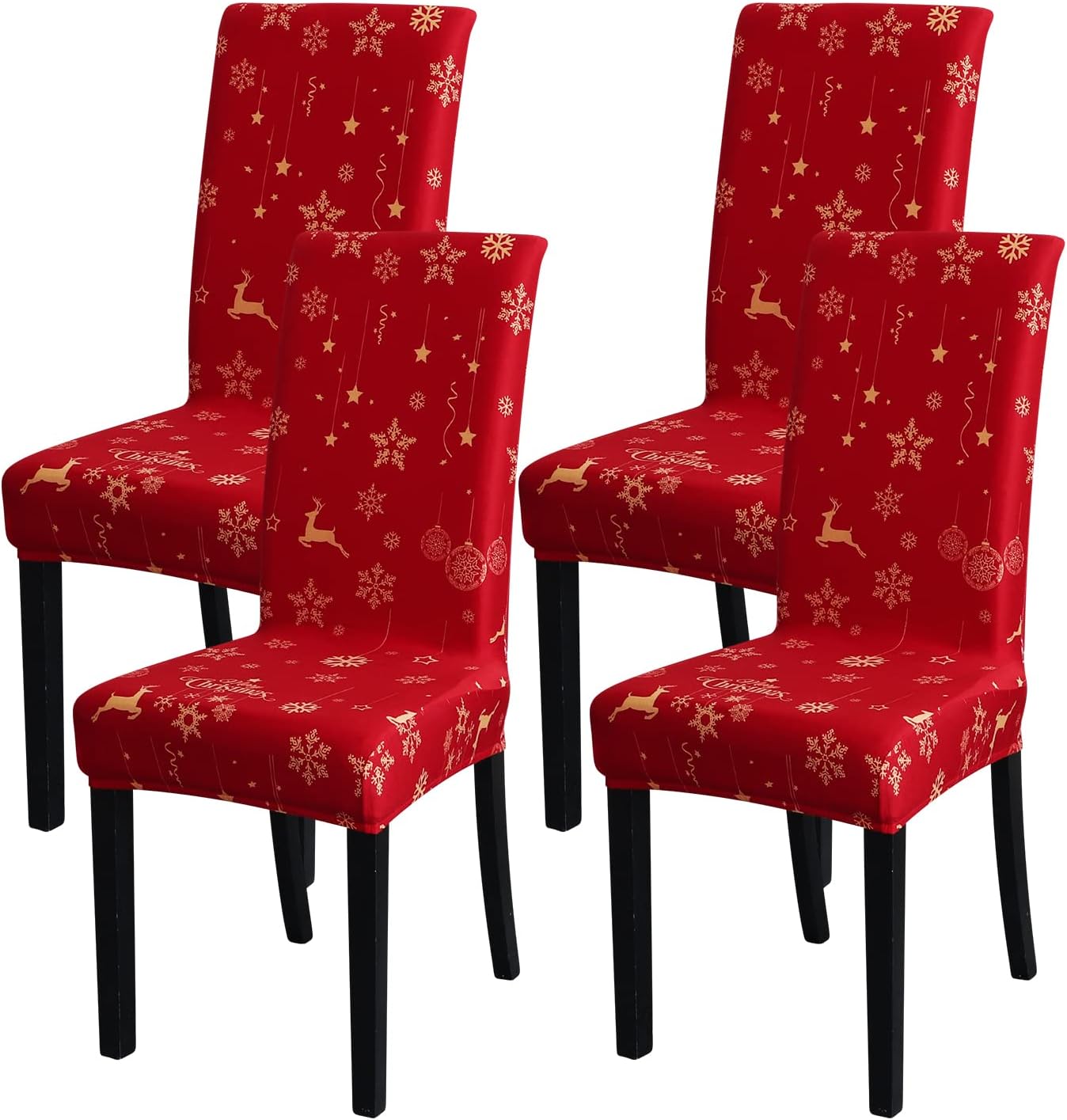 Slipcovers - FORCHEER Christmas Dining Room Chair Covers Set of 4, Stretch Xmas 4 Pieces Kitchen Chair Slipcovers Protector, Spandex Washable Parsons Chair Cover, Christmas Decor(Christmas 3)