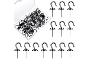 Hotop 30 Pieces Push Pin Wall Hooks Metal Thumb Tack Hangers Iron Alloy Nail Decorative Picture Hooks for 20 Lbs Home Office School Party Supply (Black)
