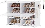 SONGMICS Interlocking Shoe Rack 4 Slot Plastic Storage Cabinet White LPC032W01