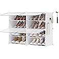SONGMICS Interlocking Shoe Rack with Doors, 16-Pair 4-Tier Shoe Organizer, Steel Frame and Plastic Shelves, Space Saving Storage Cabinet for Closet Entryway Hallway Bedroom, White ULPC032W01