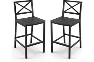 Cozyman Outdoor Bar Stools Set of 2, 26 Inch Black HDPS Top and Bronze Leg Patio Counter Height Barstools with Back & Footrest, Aluminum Bar Stool Chairs for Hot Tub, Yard, Indoor or Outdoor Use
