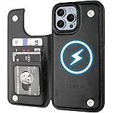ONETOP Compatible with Magsafe for iPhone 13 Pro Max Wallet Case with Card Holder, PU Leather Kickstand RFID Blocking Case, Double Magnetic Clasp and Durable Shockproof Cover 6.7 Inch (Black)