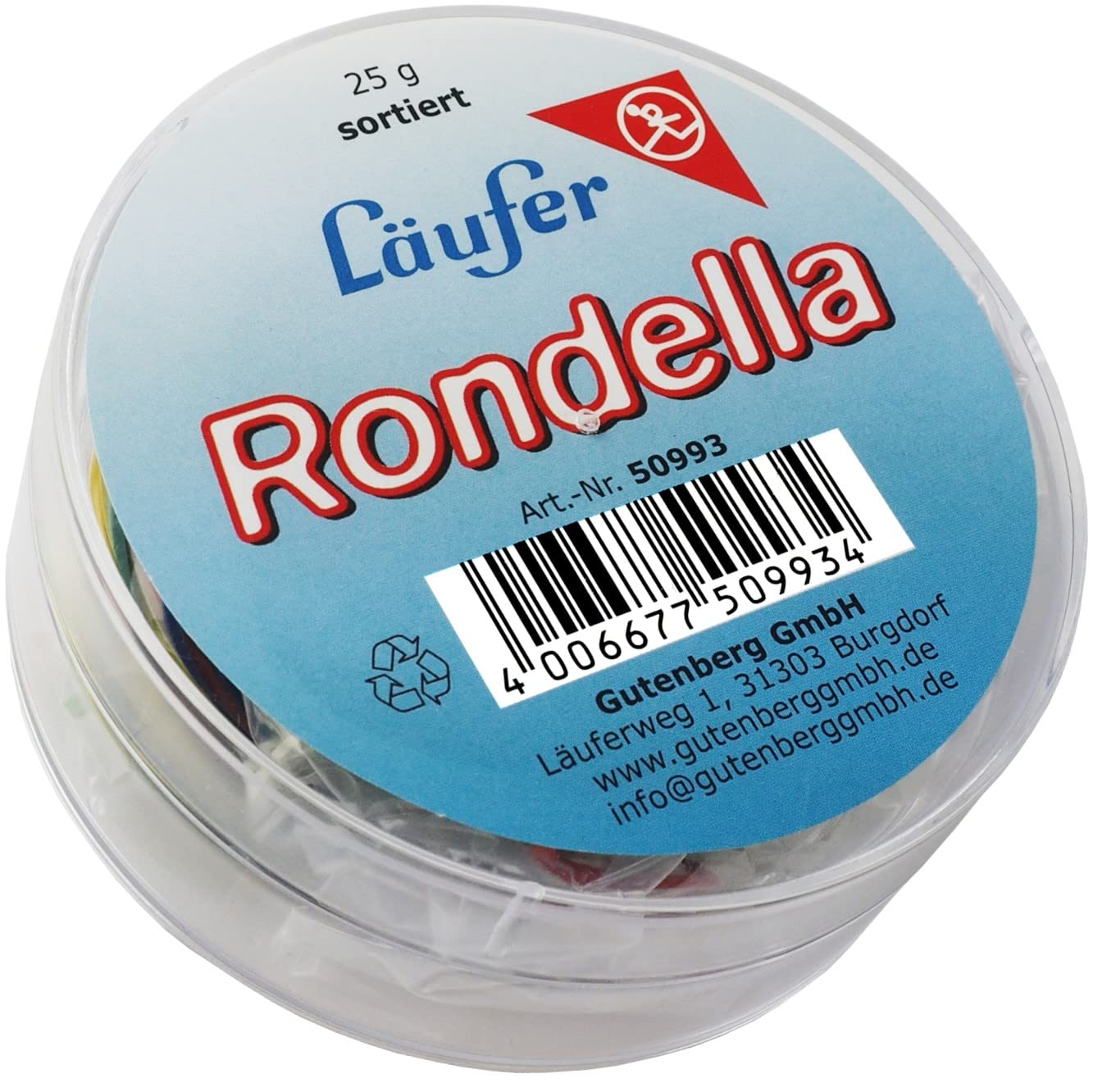 Rondella Runner Rubber Rings 25 g Round tin Größen Sortiert