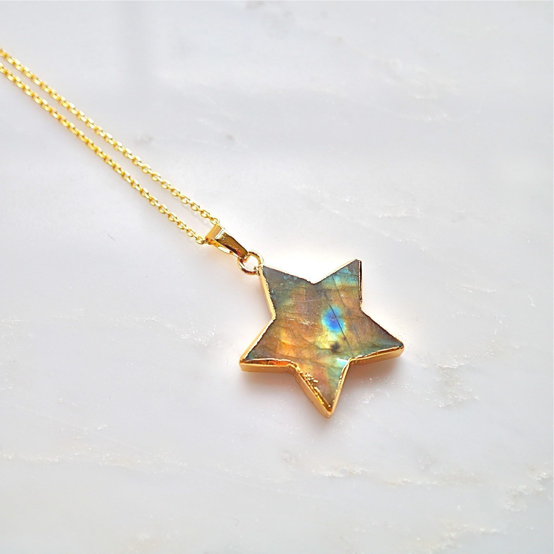 Star necklace , Labradorite star with gold edges
