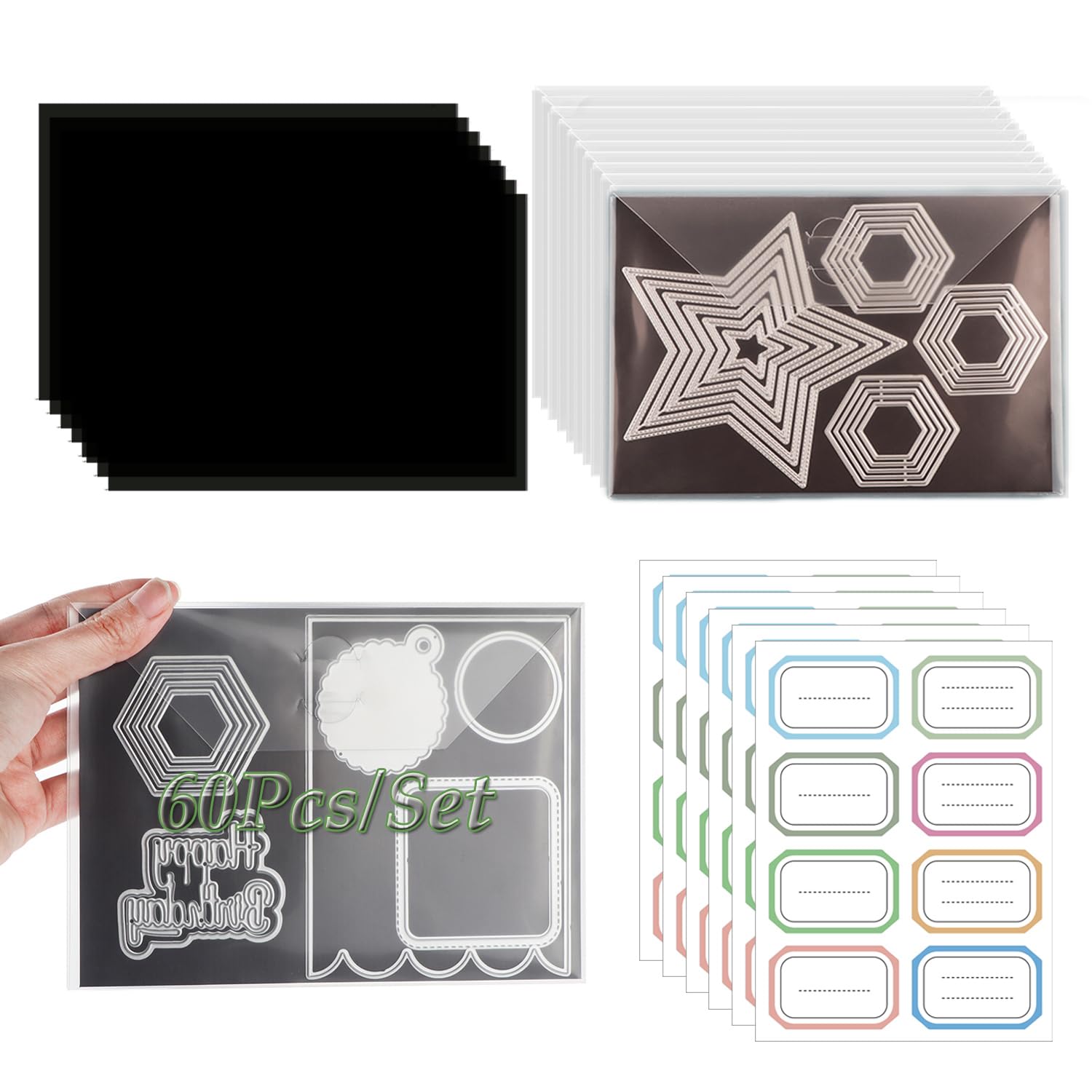 OTCRAFT 60 Pcs/Set 7x5inch Stamp and Die Storage Bag and 6.9x5inch Rubber Magnetic Sheets,Die Storage Set for Storage Die Cutting Card Making Supplies DIY Scrapbooking(0.5 mm Thickness