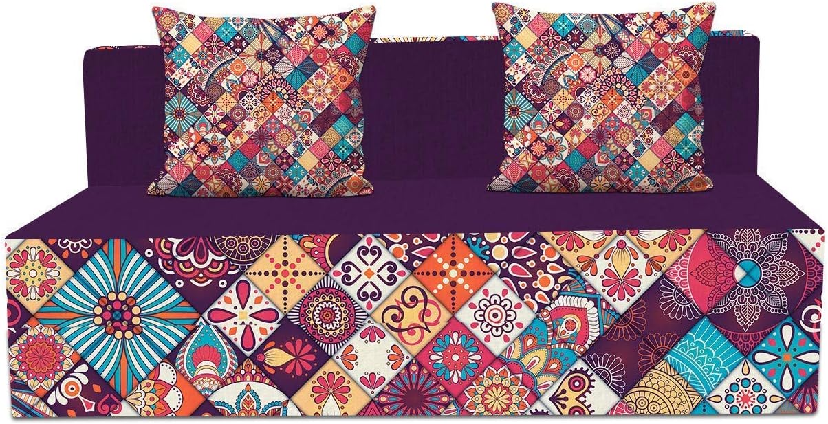 Uni Fashion Fair Washable Cover Style Crome Designer Sofa Cum Bed For 2 Person with Canvas (Multicolor, 4 x 6 inch)