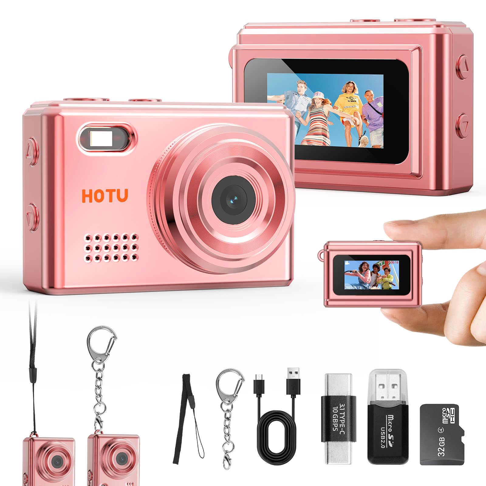 Photo 1 of ***MISSING MICRO USB*** HOTU Mini Keychain Digital Camera, Y2K Pocket-Size Mini Camera, 2MP 1080P Small Camera with 32GB Card, Video Recorder with Long Battery Life for Travel, Party and Vlog (Rose Gold)