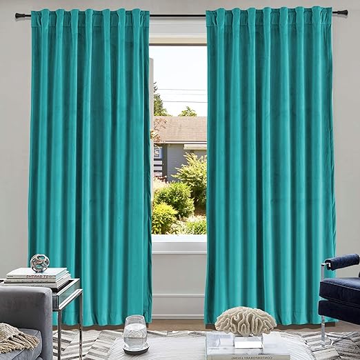 Amazon Com Cololeaf Velvet Curtains Soft Soundproof Luxury Velvet Drapes With Rod Pocket Back Tab Light Blocking Privacy Protect For Party Dining Room Turquoise 84 W X 102 L Inch 1 Panel