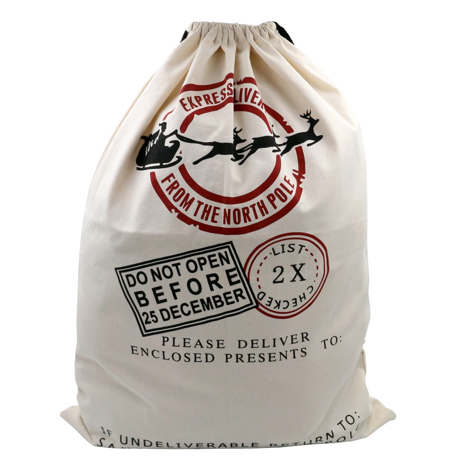 TRIXES Cream Christmas Stocking Santa Sack/Bag – Perfect for Xmas Presents - 70cm x 50cm – Great for Kids or Adults Complete with Drawstring Top – Can be Self Personalised