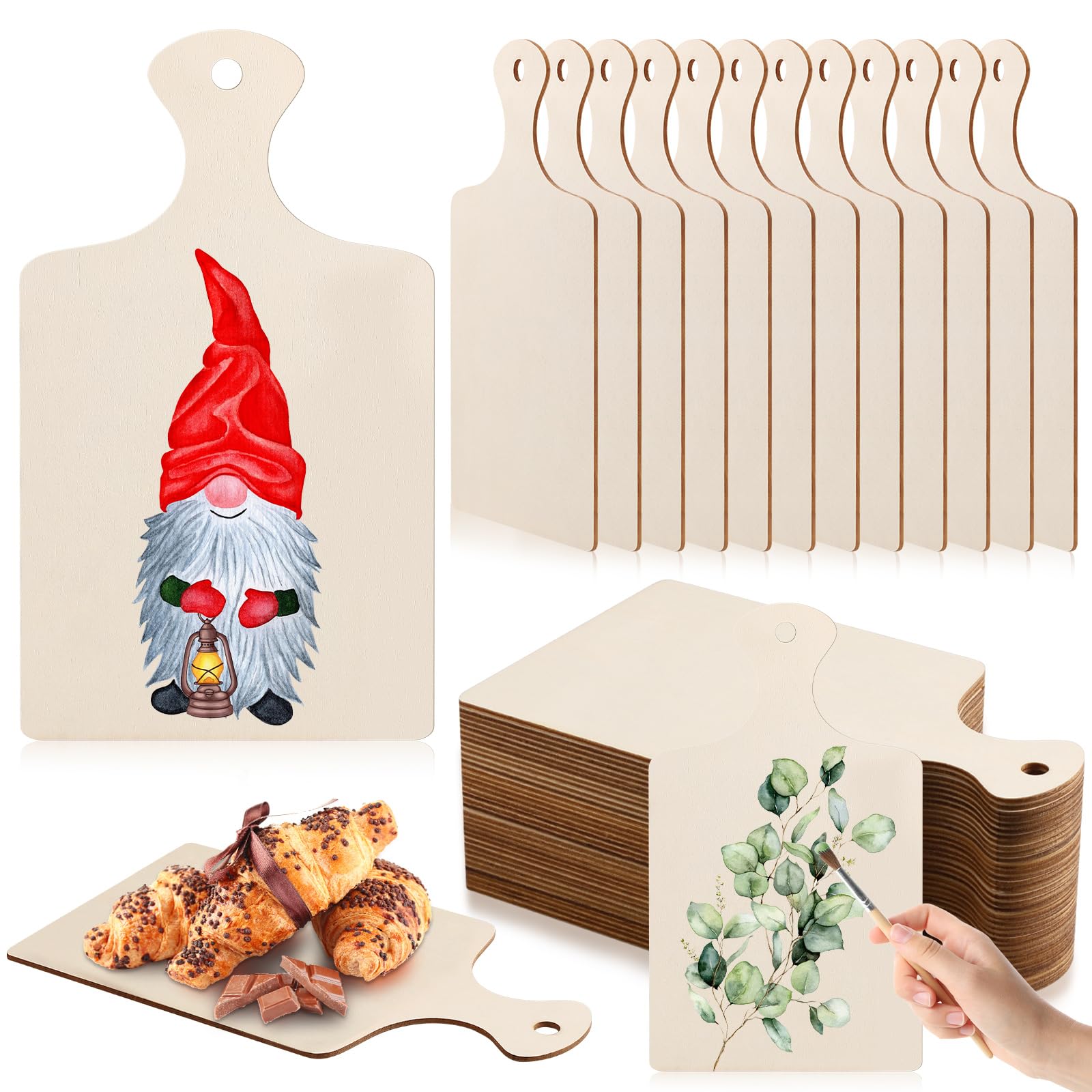 Photo 1 of Bokon 60 Pcs Wooden Cutting Board with Handle for Craft Unfinished Wooden Serving Tray Mini Wood Serving Board Small Chopping Board Paddle for DIY Kitchen Decor,9.4 x 5.5 in
