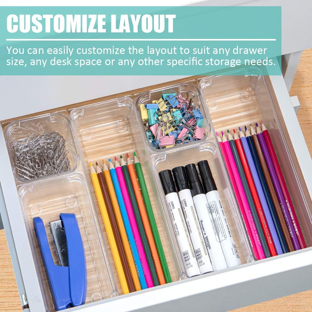 24 PCS Drawer Organizer Plastic Makeup Drawer Organizer 5 Size Silverware Drawer Organizer Versatile Kitchen Utensil Bathroom Office Storage Drawer Divider Bin Tray for Desk Dresser Vanity Cabinet: Home & Kitchen