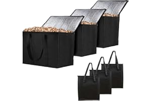 Longzhuo Insulated Grocery Bags, 3Pack 20LBS Waterproof Fuel Pellet Storage Bag, Insulated Shopping Bag, Insulated Cooler Bag for Charcoal, Picnic, Campping, Foods Cold, Outdoor