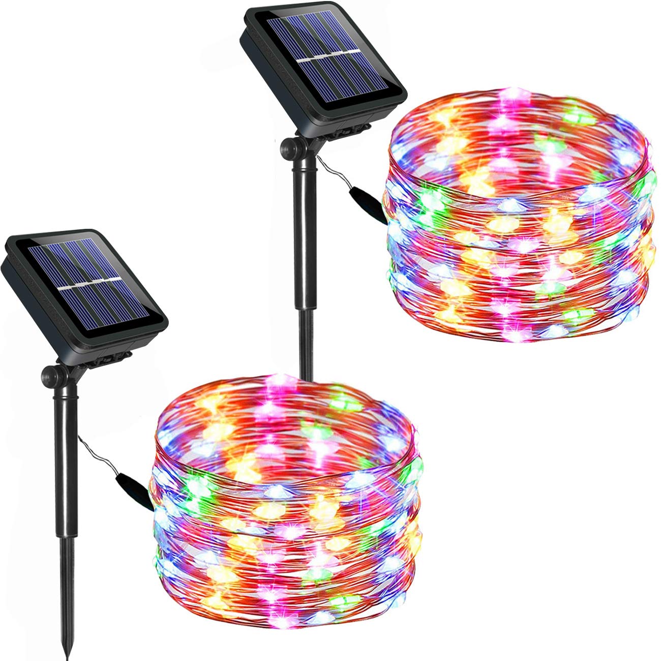 DOLUCKY 2 Pack Solar String Lights,Waterproof 33ft Copper Wire Solar Christmas Lights 100 LED Fairy Lights Outdoor Decoration for Patio Garden Gate Yard Party Wedding Christmas Xmas Tree (Multicolor)