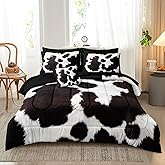 Bedbay Cowhide Comforter Set Queen Size Bed in a Bag Set Boys Girls Western Farmhouse Cow Print Bedding Set Black White Brown Cowhide Printed Rustic Bedding Comforter 8 Pieces (Cow Print,Queen)