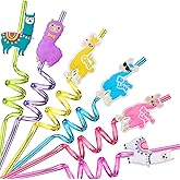 24 Llama Straws Party Favors for Llama Alpaca Birthday Party Supplies Decorations, with 2 Cleaning Brush