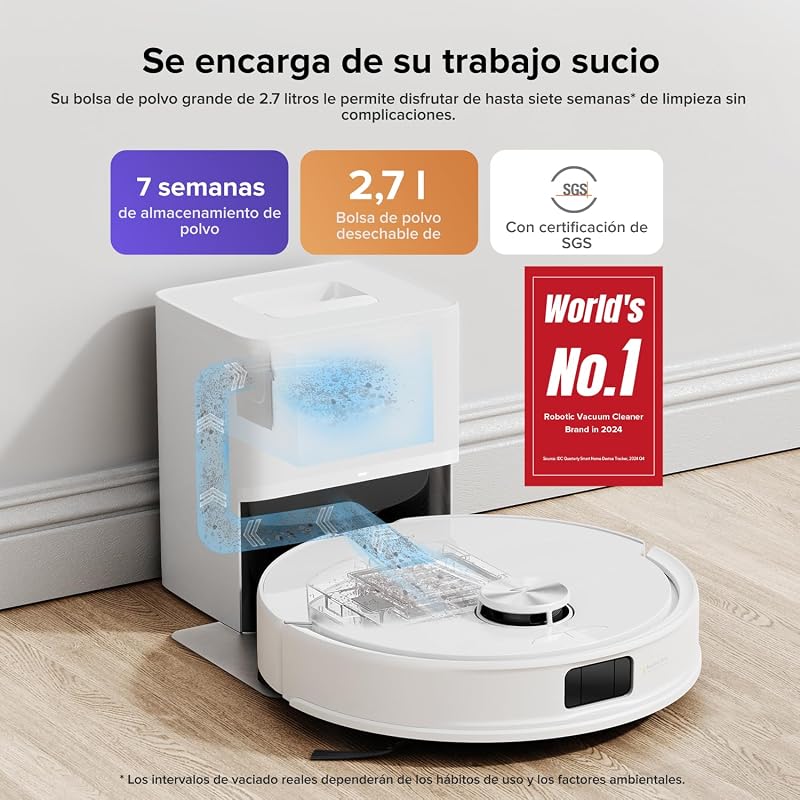 roborock Q10 S5+ set Robot Vacuum e Mop 2 em 1 de 10000 Pa, Sistema Anti-Emaranhado Duplo, Prevenção de Obstáculos, 7 Semanas de Auto-Esvaziamento, Navegação LiDAR PreciSense, App Control, Branco