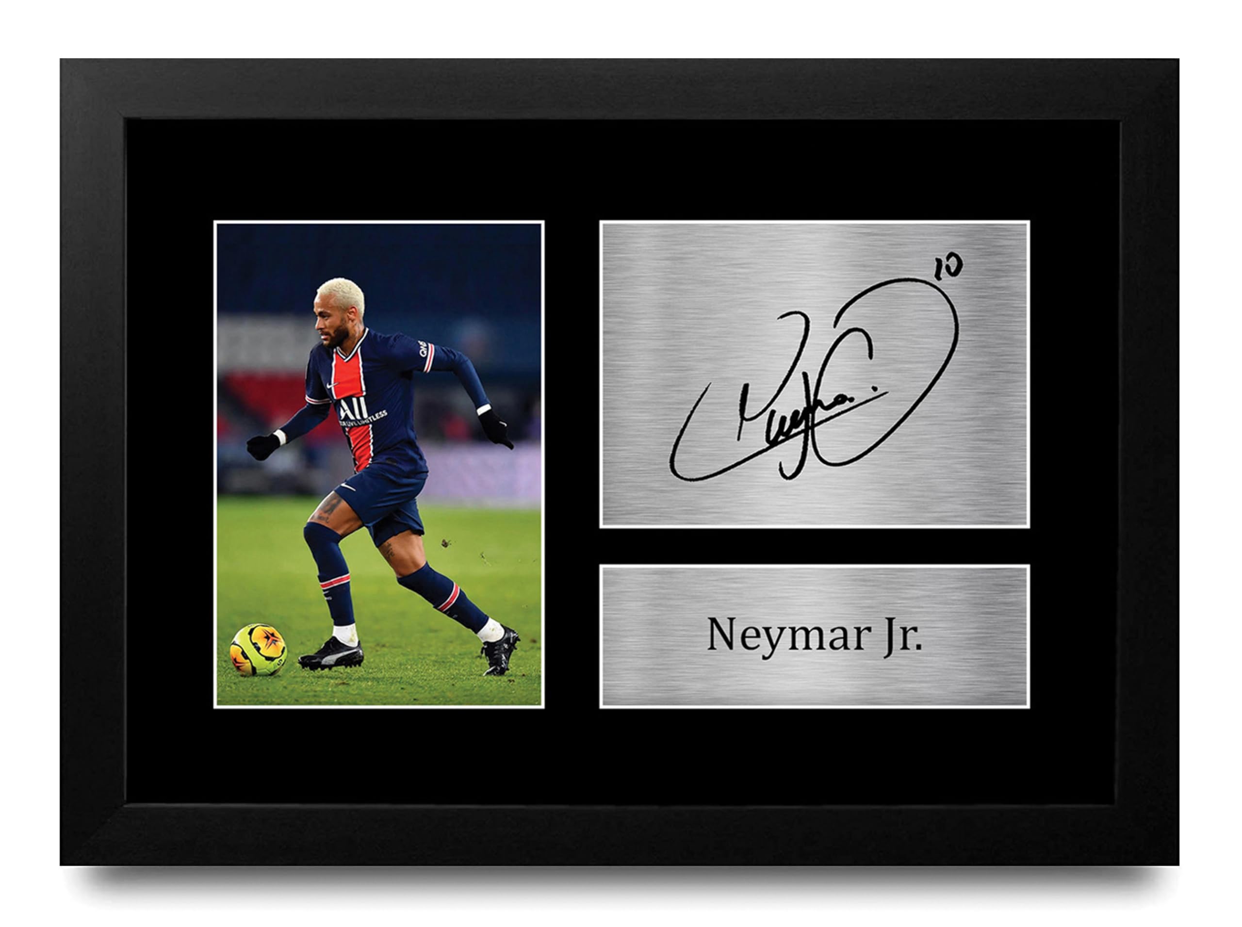 HWC Trading Neymar Jr Paris Blue and Reds Gifts Printed Signed Autograph Picture for Football Fans and Supporters - A4 Framed