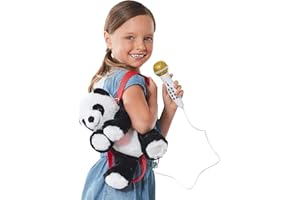Singing Machine Portable Karaoke Machine for Kids, Plush Toy Backpack with Microphone - The Sing Along Crew, Big Pand (Black & White) - Built-In Karaoke Speaker with Songs, Sound Effects, & Recorder