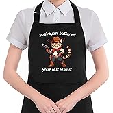 HUGANE Funny Western Cat Baking Apron with Pockets, Cat Lovers Gifts, Baking Lover Gifts, You're Just Buttered Your Last Biscuit Waterproof Adjustable Cooking Apron for Kitchen Dishwashing Grilling