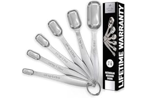 Zulay Heavy Duty Stainless Steel Measuring Spoons with Easy to Read, Slim Design for Narrow Spice Jars, 6 Piece Measuring Spo