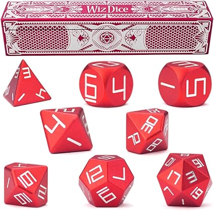 Set of 8 Cinder Masterwork Precision Aluminum Polyhedrals with Laser-Etched Strongbox by Wiz Dice