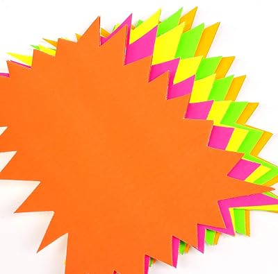 ART BOX 60 Neon Fluorescent Star Price Tags 10cm x 7.5cm Assorted Flash Cards