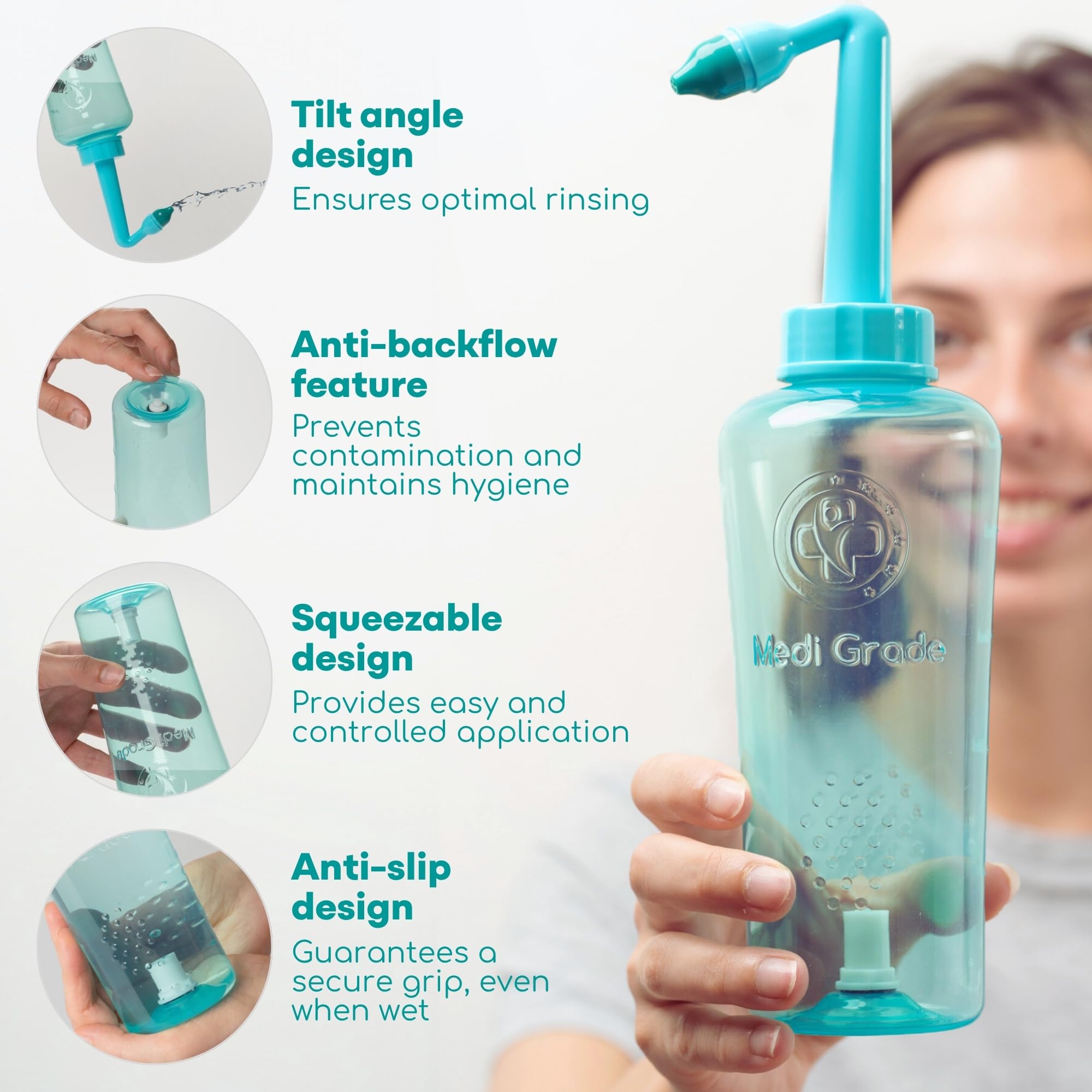 Medi Grade Sinus Rinse Bottle, 500ml with 30 Sinus Rinse Packets - Complete Nasal Irrigation System - Neti Pot Nose Cleaner - Nasal Wash Kit for Home or Travel - 2 Nasal Rinse Tips and Storage Bag