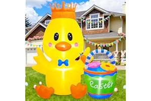 Danxilu 6 FT Tall Easter Inflatables Outdoor Decorations, Giant Blow Up Chick with Flower Basket & Crown, Built-in LED Lights