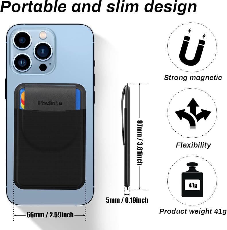 Cartera Magnética Compatible con MagSafe Wallet para iPhone 18 Pro Max/18 Pro/17/Air/16/15/14/13/12 Serie, Carteras Magnéticas de Tarjetas de Crédito Card Holder, Almacenar 5 Tarjetas